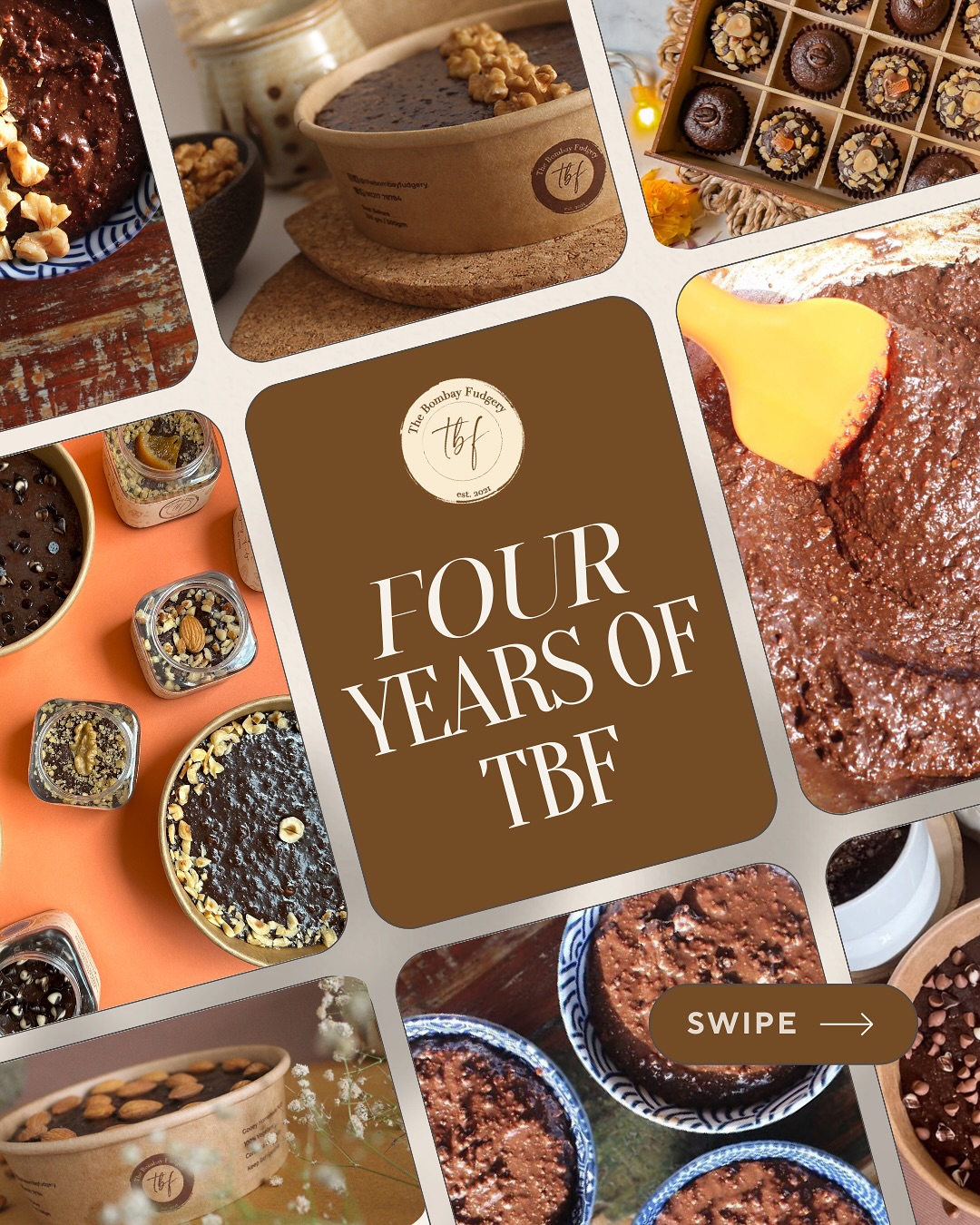 Collage celebrating four years of The Bombay Fudgery